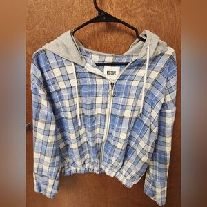 Blue and Gray Plaid Hoodie Sweatshirt